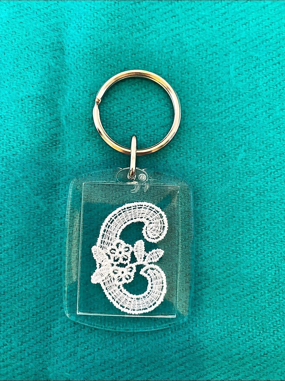 Monogrammed “C” Embroidered Lace Keychain